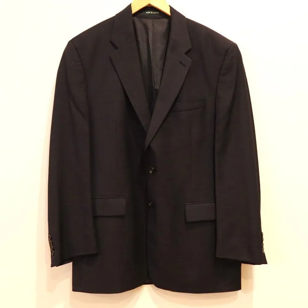 RALPH LAUREN mens wool cashmere blazer plaid dark navy 44R 2 button sports jackt